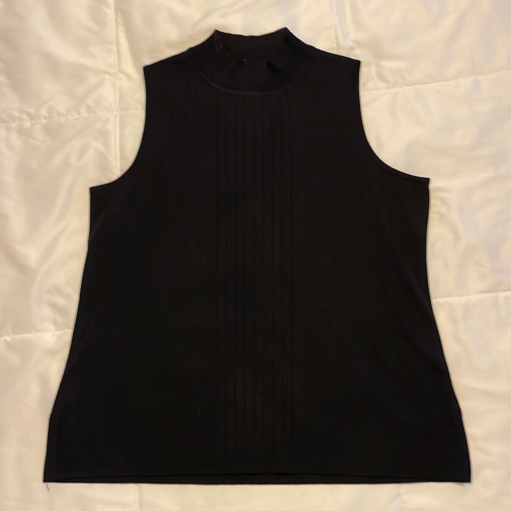 Black shell top. Mock turtleneck, sleeveless